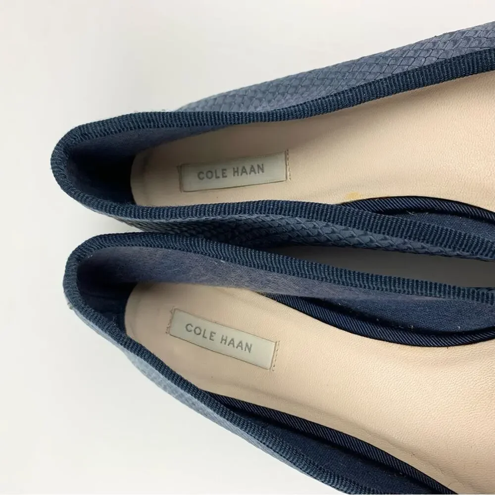 Cole Haan Sarina Blue Leather Embossed Snake Reptile Ballet Flats 8B